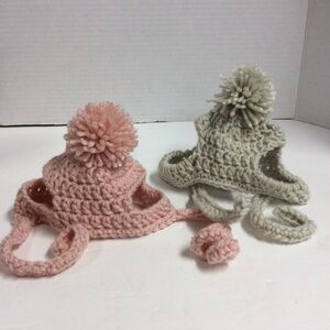Crochet Handmade Set of 2 Dog Cream/Pink Beanies